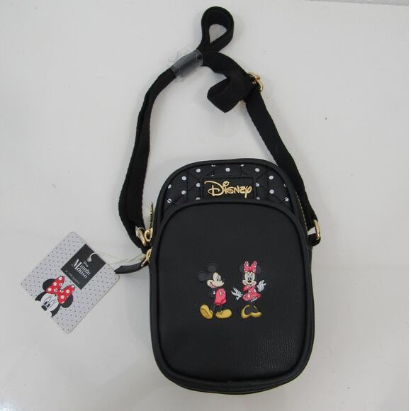 NWT Primark Disney Exclusive Mickey & Minnie Crossbody/Cellphone Bag Black Gold - Picture 8 of 8